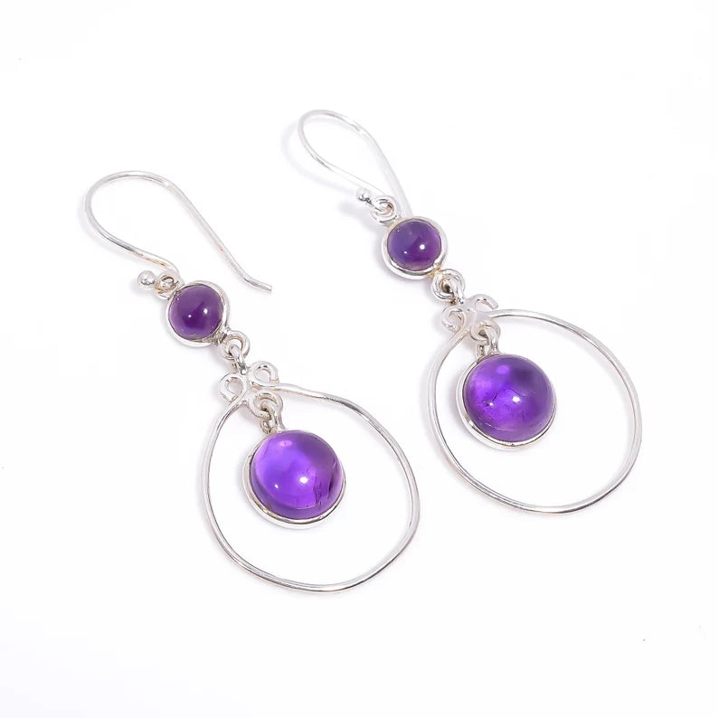 Amethyst Gemstone Handcrafted Drop Minimalist Earrings