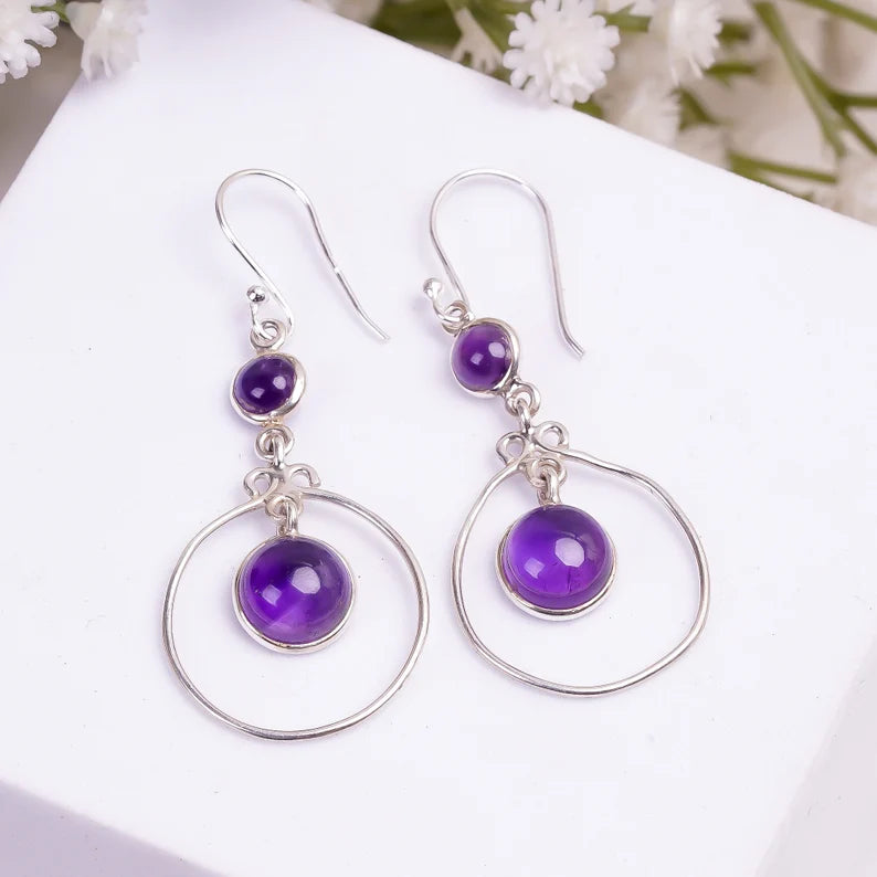 Amethyst Gemstone Handcrafted Drop Minimalist Earrings