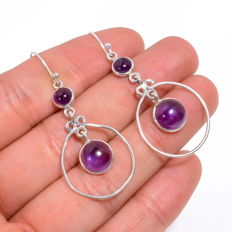 Amethyst Gemstone Handcrafted Drop Minimalist Earrings