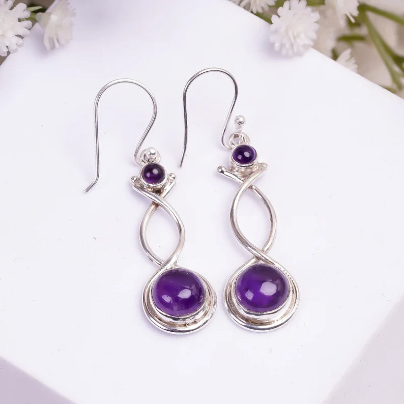 Natural Amethyst Gemstone Drop Handcrafted Earrings