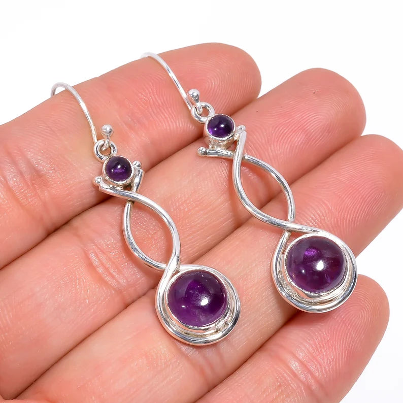 Natural Amethyst Gemstone Drop Handcrafted Earrings