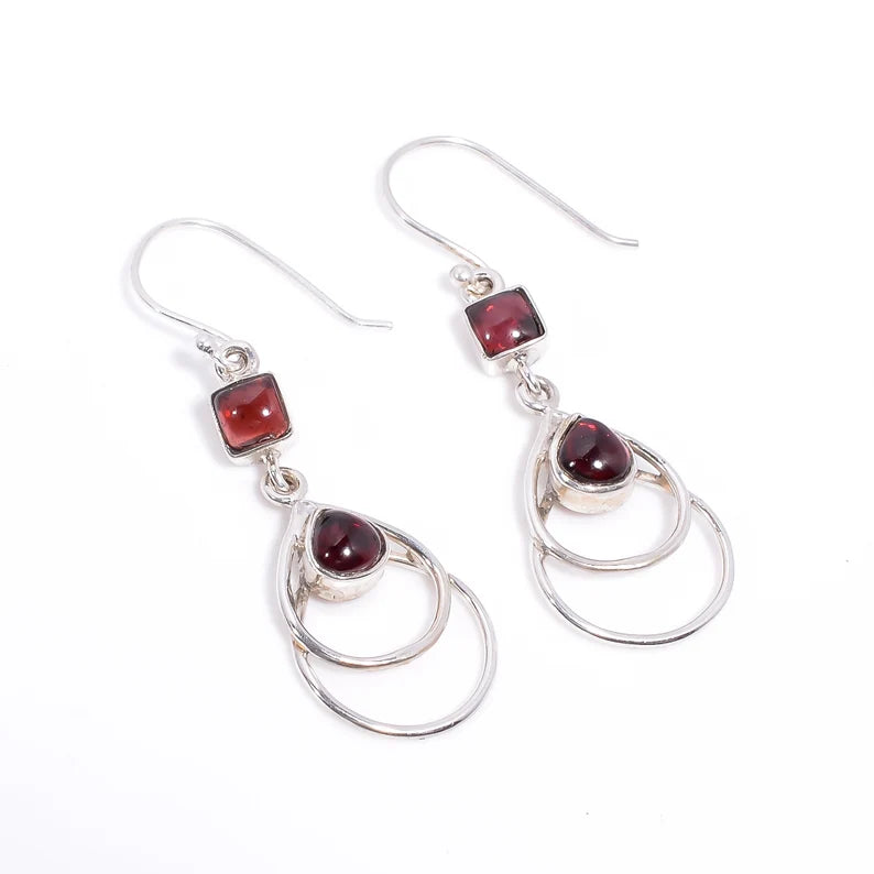 Natural Gemstone Garnet Handcrafted Drop Earrings