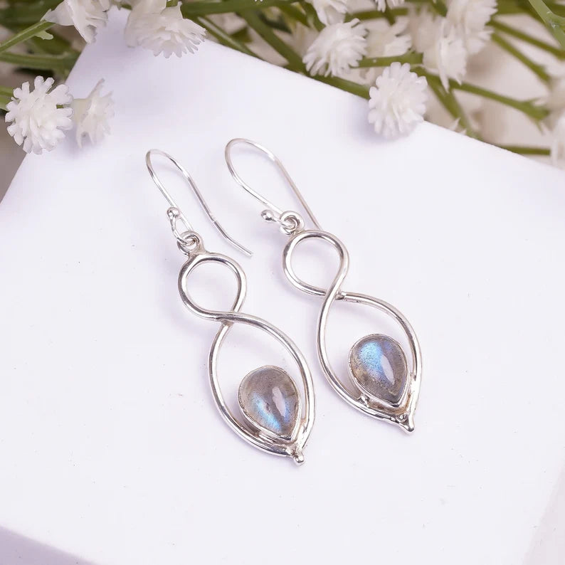 Labradorite Natural Gemstone Handcrafted Drop Earrings