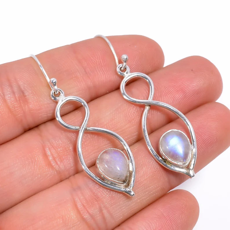 Rainbow Moonstone Gemstone Handcrafted Drop Earrings