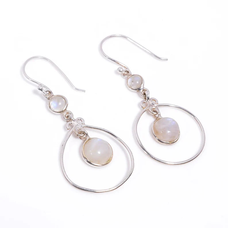 Natural Rainbow Moonstone Handcrafted Drop Earrings