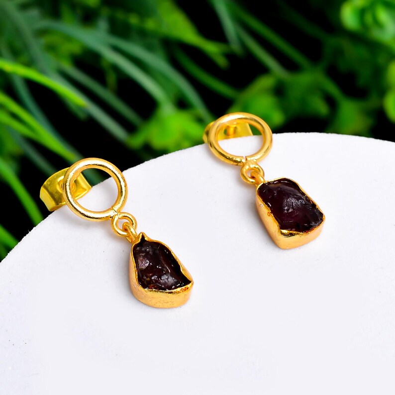 Garnet Rough Gemstone Handcrafted Minimalist Earrings