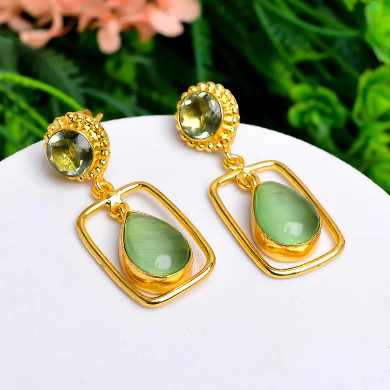Prehnite Handcrafted Stud Minimalist Gemstone Earrings