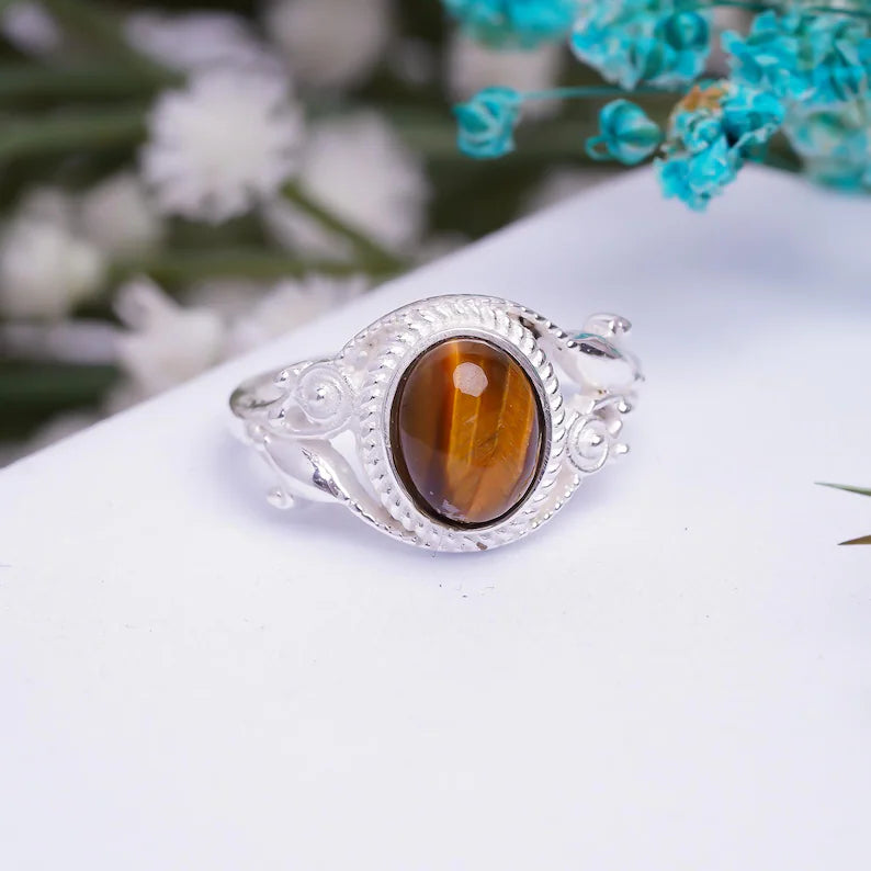 Tiger's Eye Handcrafted Birthstone Natural Gemstone Ring