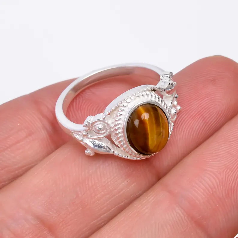 Tiger's Eye Handcrafted Birthstone Natural Gemstone Ring