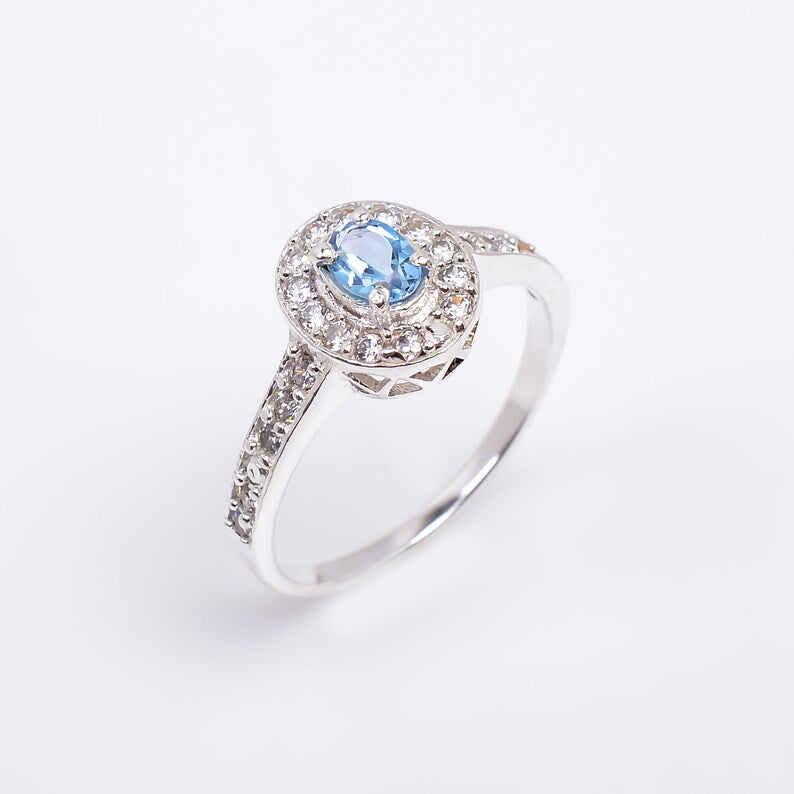 Blue Topaz Handcrafted Birthstone Natural Gemstone Ring