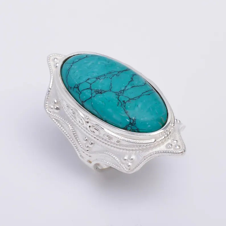 Turquoise Handcrafted Signet Natural Gemstone Ring