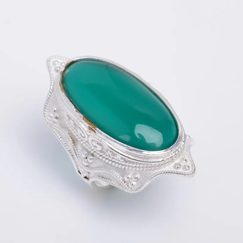 Green Onyx Handcrafted Signet Natural Gemstone Ring