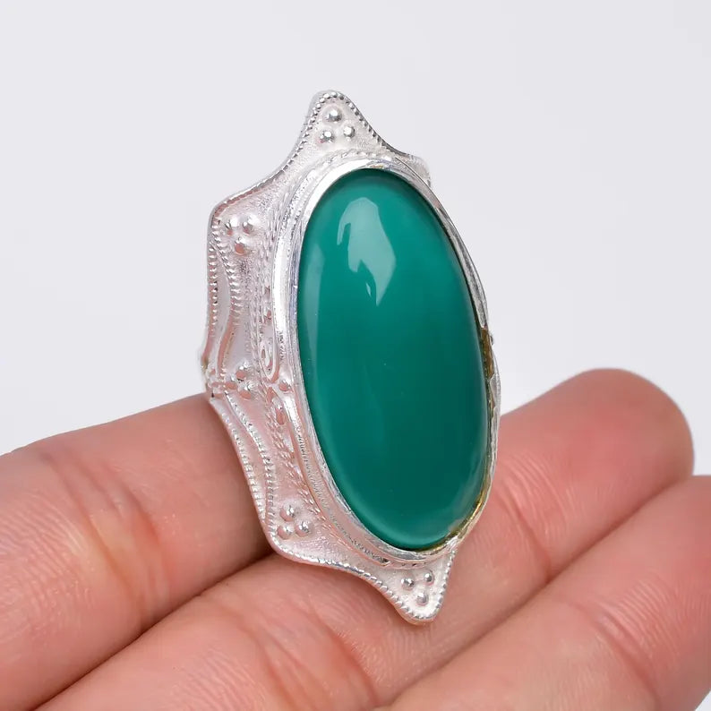 Green Onyx Handcrafted Signet Natural Gemstone Ring