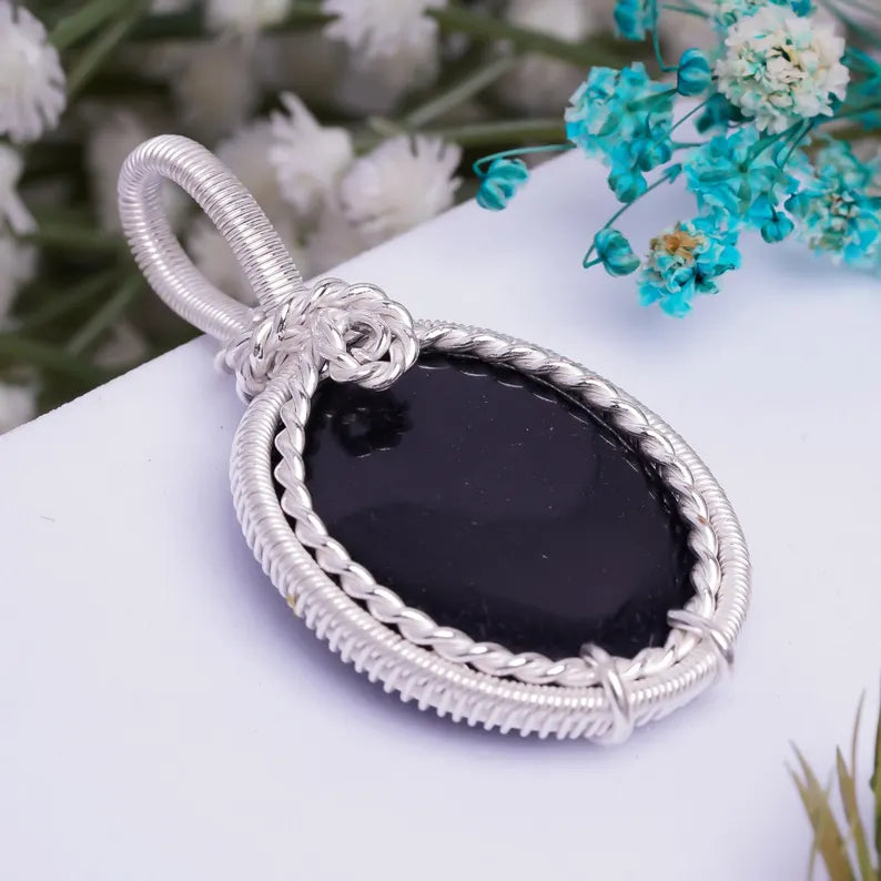 Black Onyx Natural Gemstone Handcrafted Pendant
