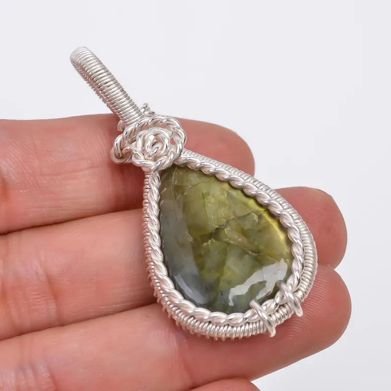 Natural Labradorite Gemstone Handcrafted Minimalist Pendant