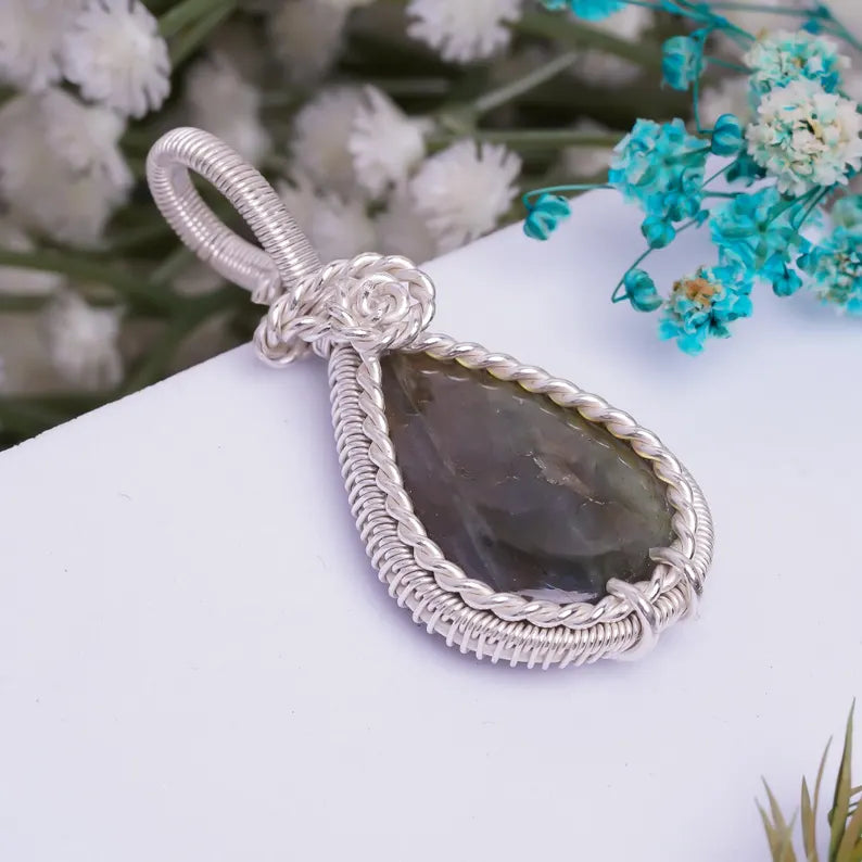 Natural Labradorite Gemstone Handcrafted Minimalist Pendant