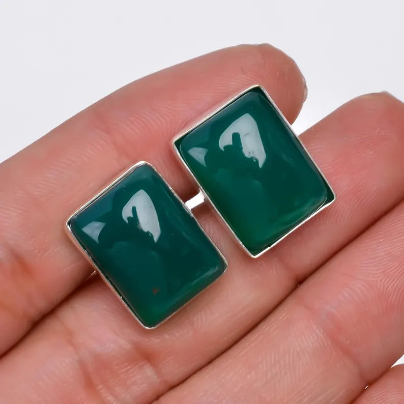 Green Onyx 925 Sterling Silver Cufflinks