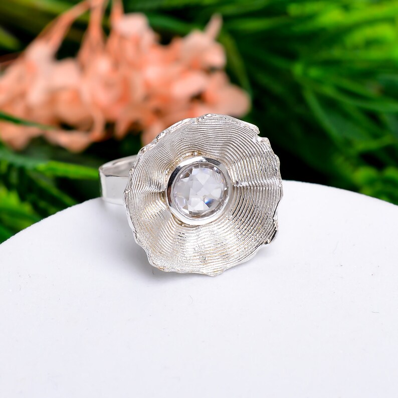 Cubic Zirconia Handcrafted Natural Gemstone Birthstone Flower Ring