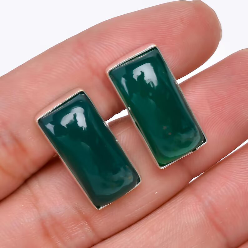 Natural Green Onyx 925 Sterling Silver Cufflinks