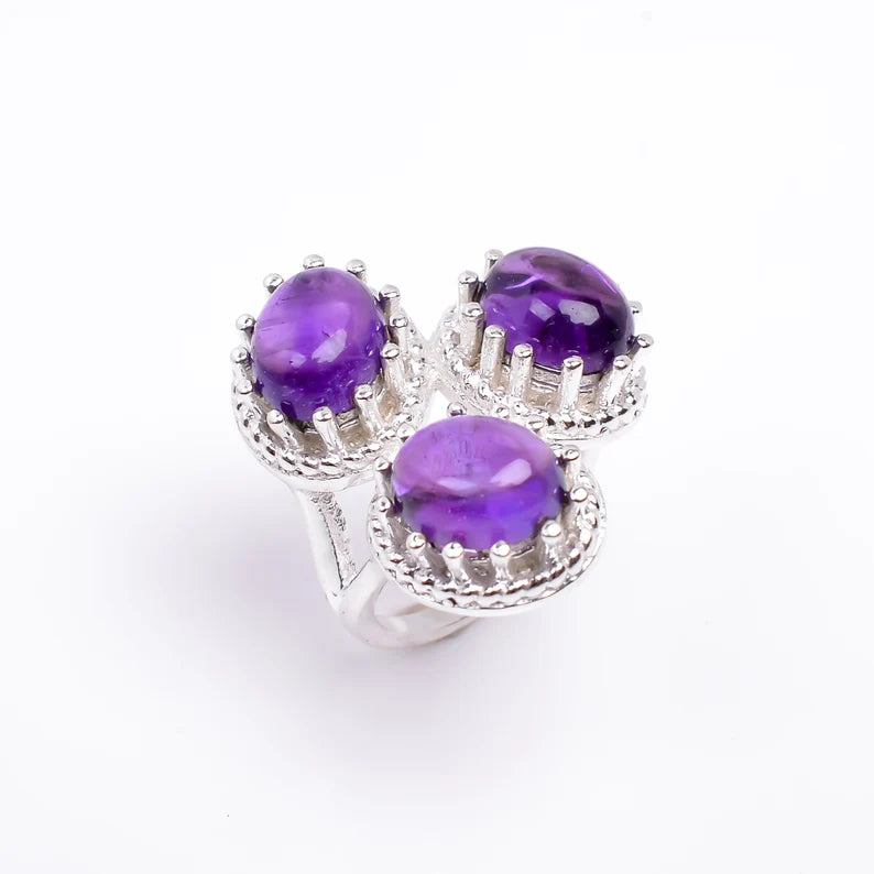 Amethyst Handcrafted Natural Gemstone Statement Ring