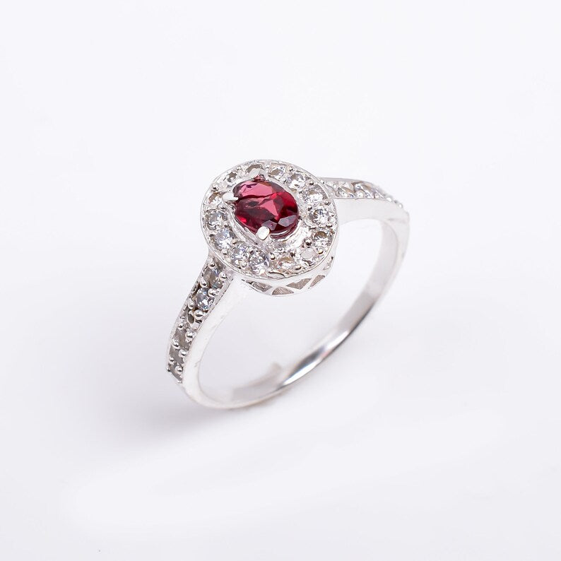 Natural Garnet Gemstone Handcrafted Statement Birthstone Ring