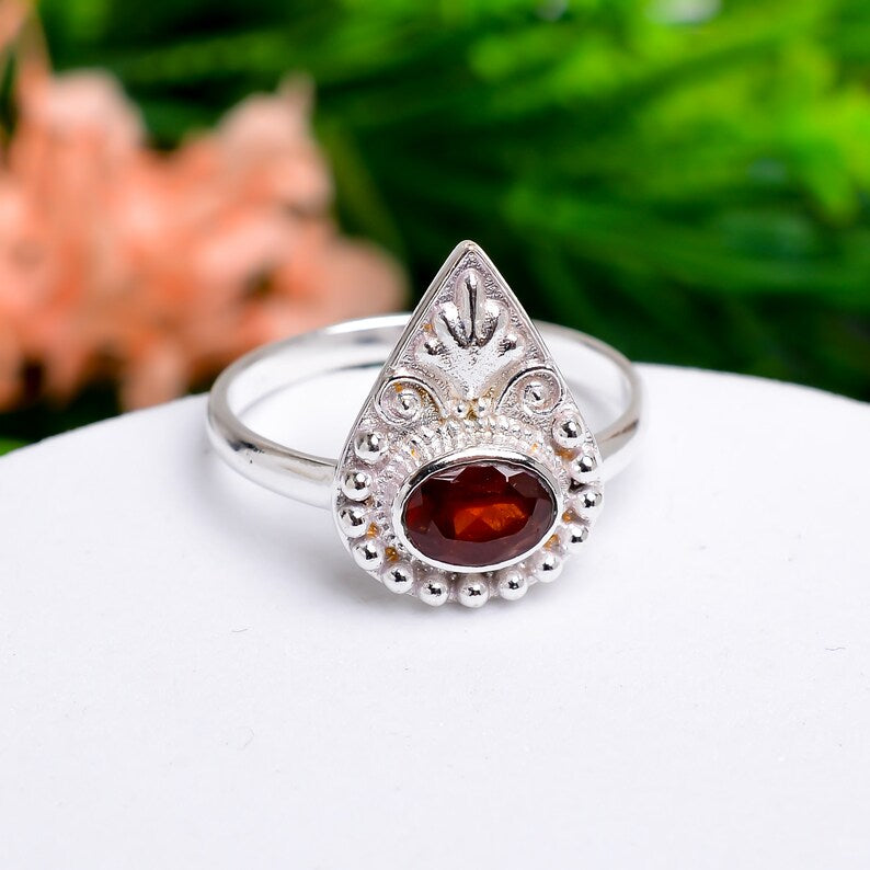 Natural Garnet Gemstone Handcrafted Elegant Statement Ring