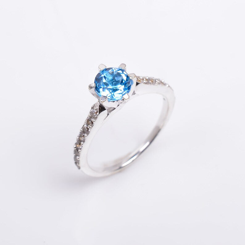 Blue Topaz Handcrafted Statement Natural Gemstone Ring