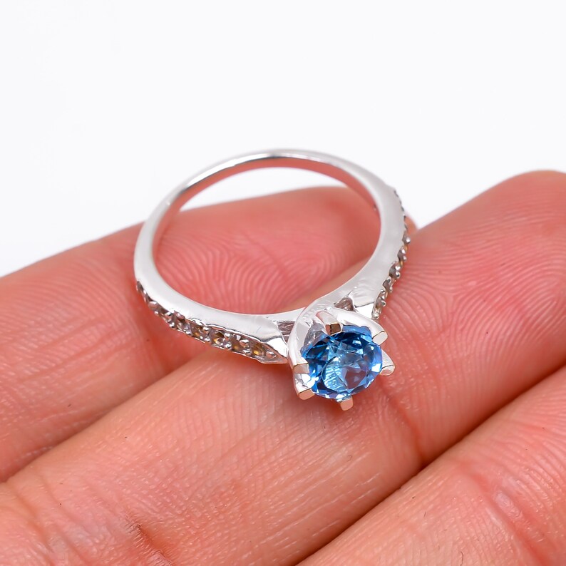 Blue Topaz Handcrafted Statement Natural Gemstone Ring