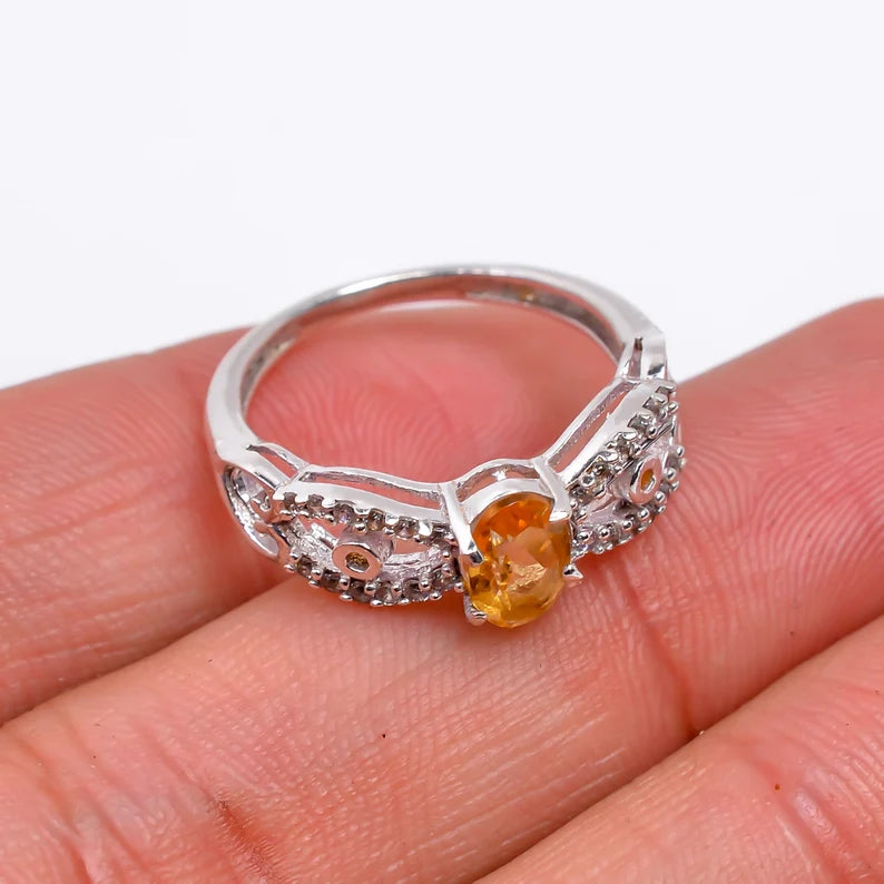Natural Citrine Gemstone Handcrafted Birthstone Ring