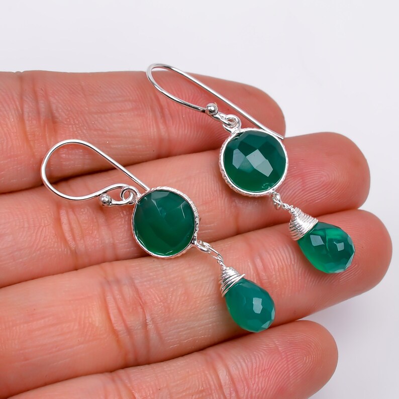 Green Onyx Handcrafted Gemstone Dangle Earrings