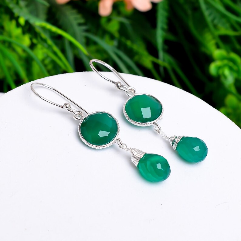 Green Onyx Handcrafted Gemstone Dangle Earrings