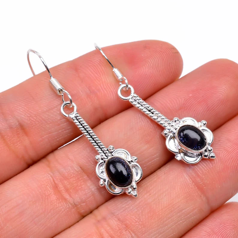 Black Sunstone Handcrafted Gemstone Dangle Earrings