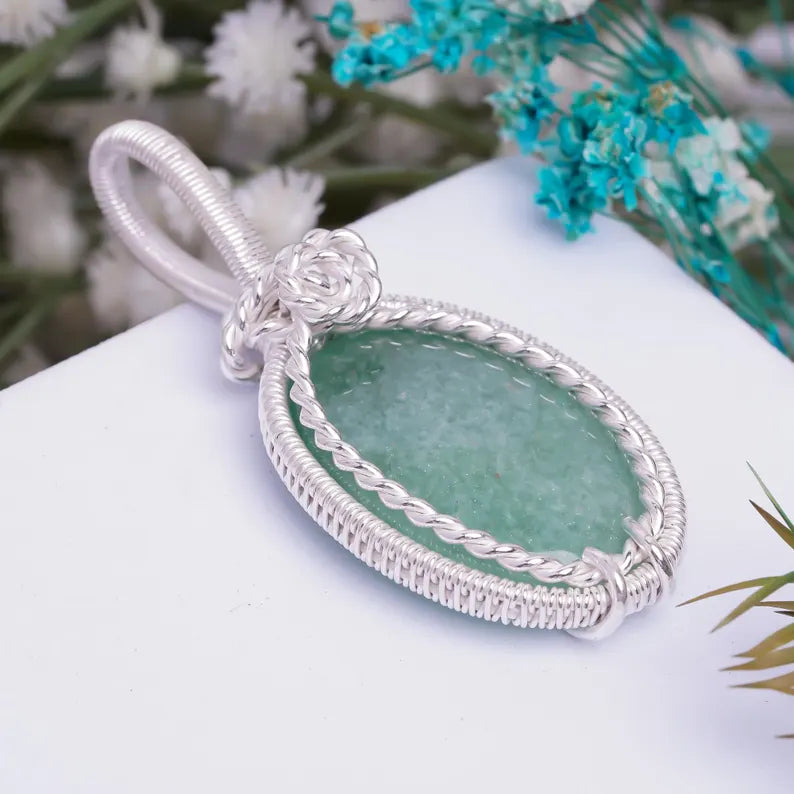 Green Jade 925 Sterling Silver Handcrafted Pendant