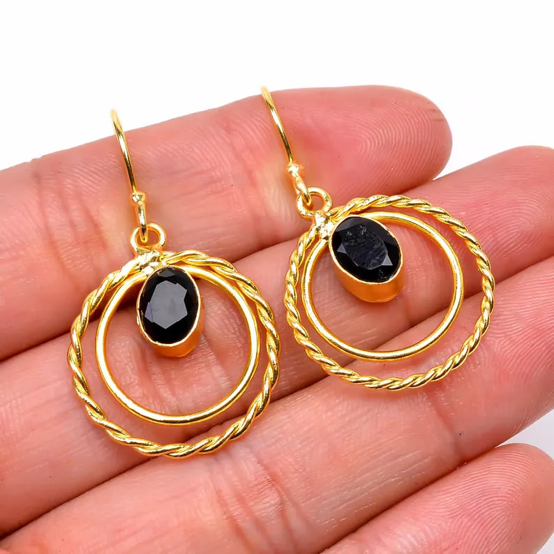 Black Onyx Handcrafted Drop Minimalist Gemstone Earrings