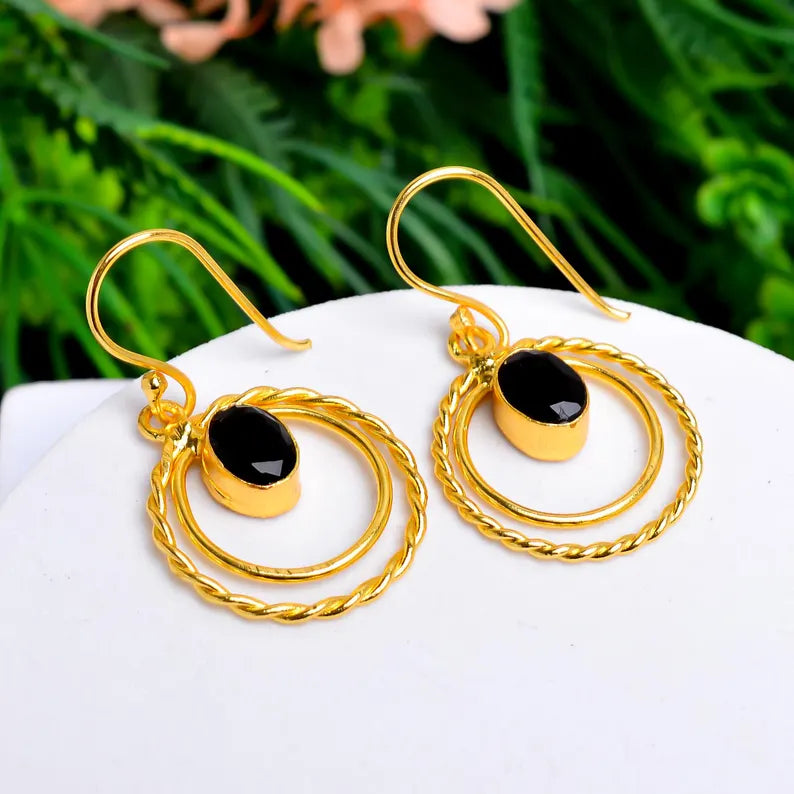 Black Onyx Handcrafted Drop Minimalist Gemstone Earrings