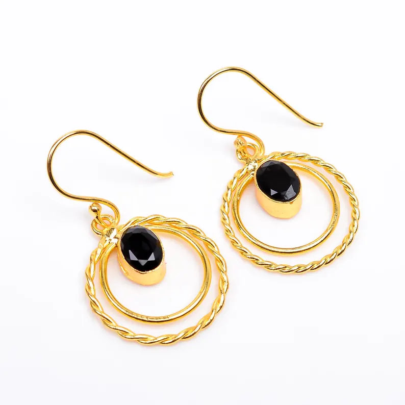 Black Onyx Handcrafted Drop Minimalist Gemstone Earrings