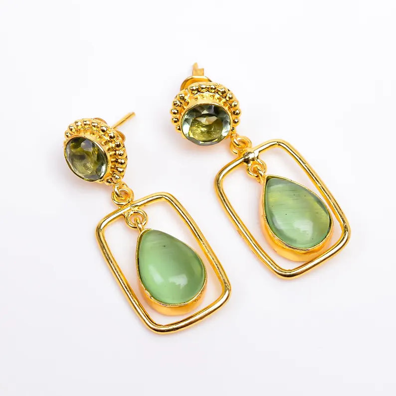 Prehnite Handcrafted Stud Minimalist Gemstone Earrings