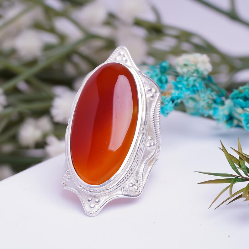 Natural Carnelian Handcrafted Signet Gemstone Ring