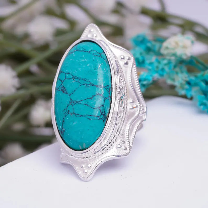 Turquoise Handcrafted Signet Natural Gemstone Ring