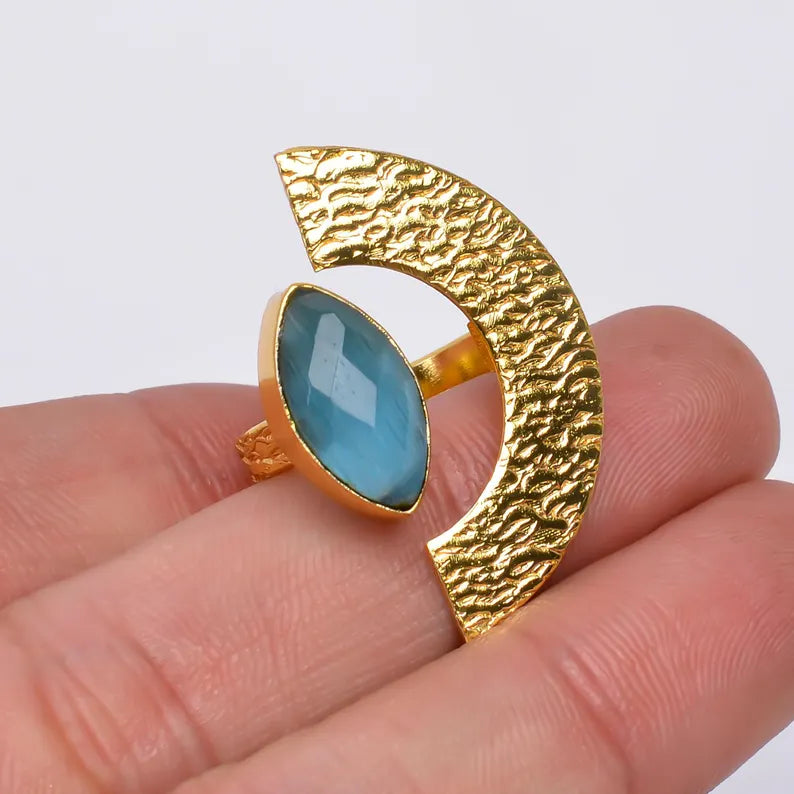 Chalcedony Natural Gemstone Handcrafted Statement Ring