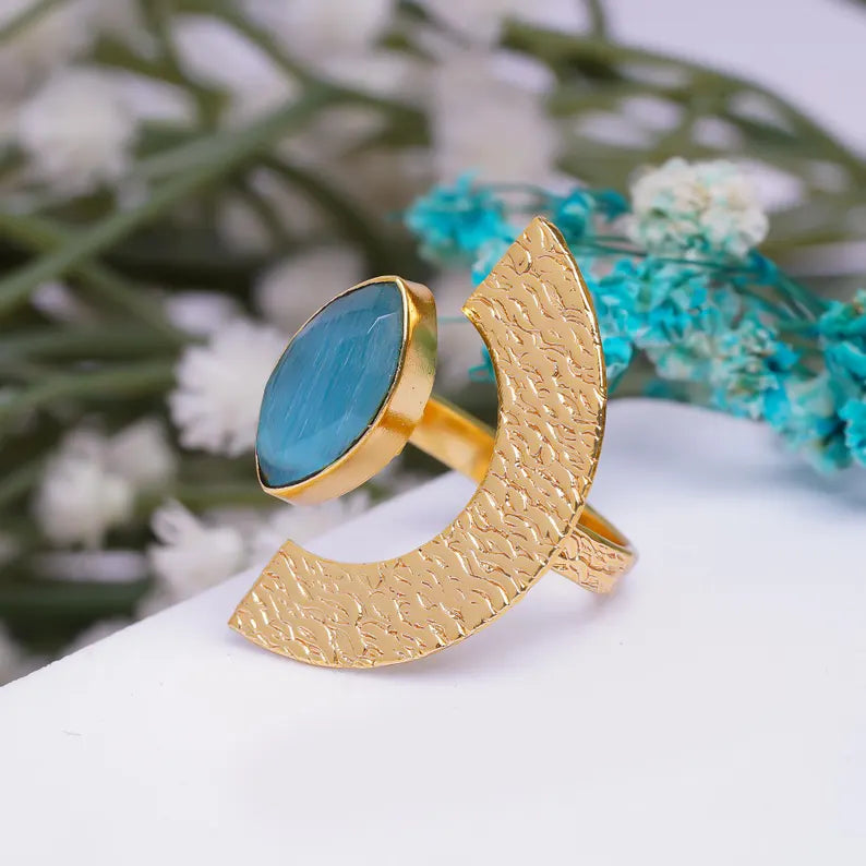 Chalcedony Natural Gemstone Handcrafted Statement Ring