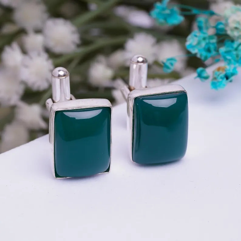 Green Onyx 925 Sterling Silver Cufflinks