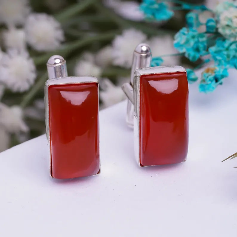 Red Onyx 925 Sterling Silver Cufflinks