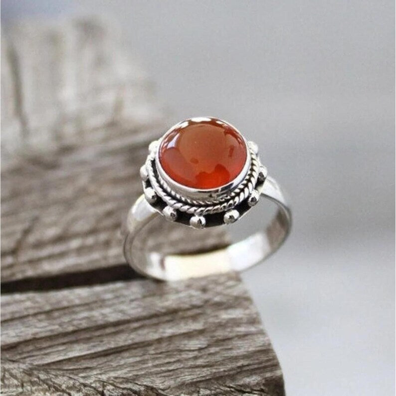 Natural Carnelian Handcrafted Bohemian Birthstone Ring