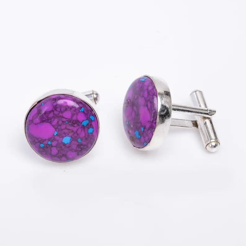 Purple Turquoise 925 Sterling Silver Cufflinks