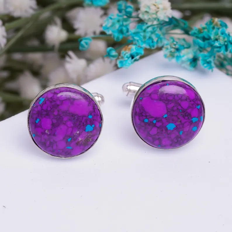 Purple Turquoise 925 Sterling Silver Cufflinks