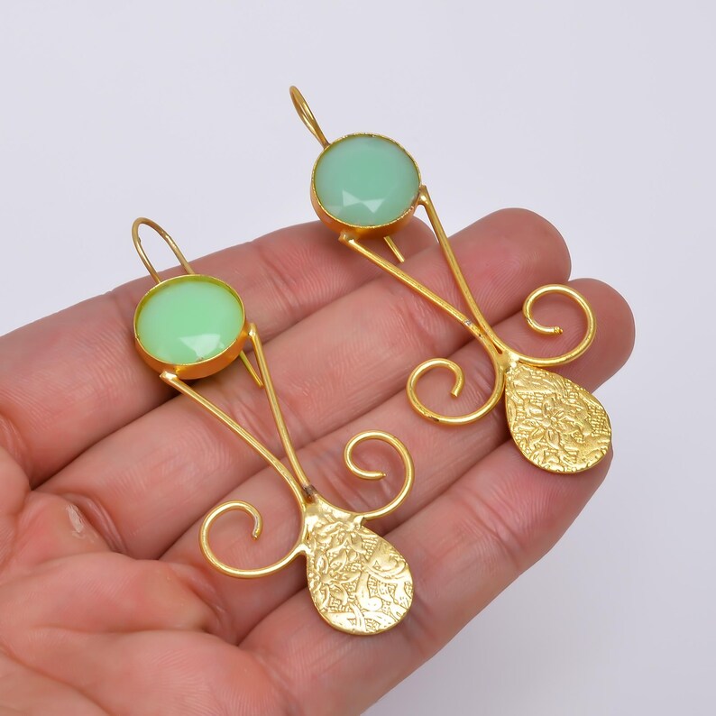 Prehnite Natural Gemstone Handcrafted Drop Earrings