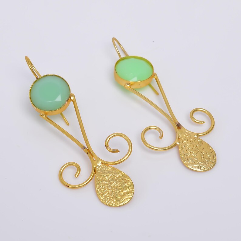 Prehnite Natural Gemstone Handcrafted Drop Earrings