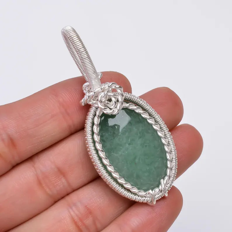 Green Jade 925 Sterling Silver Handcrafted Pendant