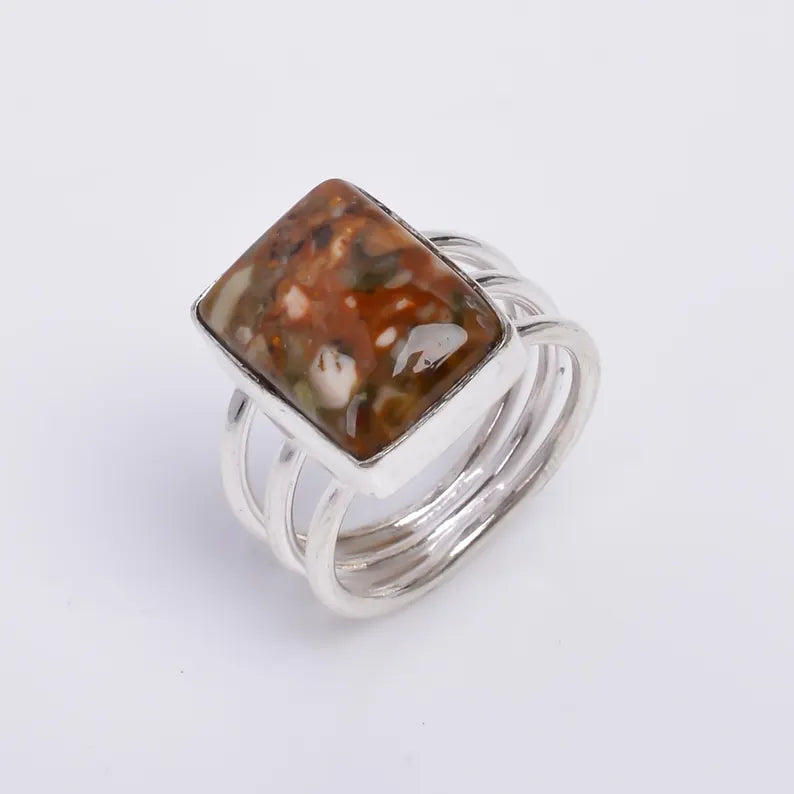 Synthetic Glass Stone Handcrafted Minimalist Statement Ring